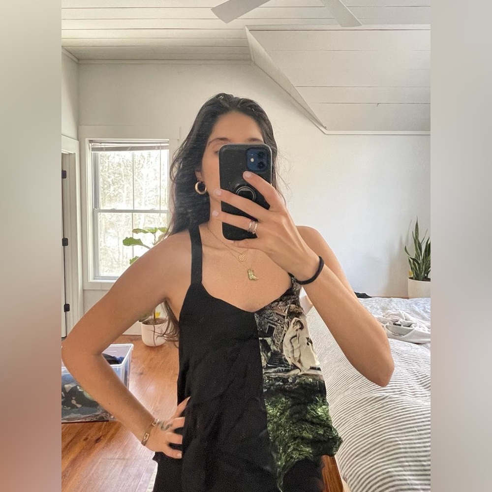 Beautiful Flowy Silk Top with Illustration